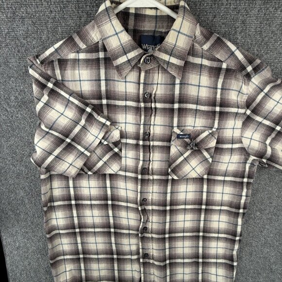 VTG Wrangler Short Sleeve Flannel Button Up Shirt Men Soft Plaid Colorful M/L - Picture 1 of 16